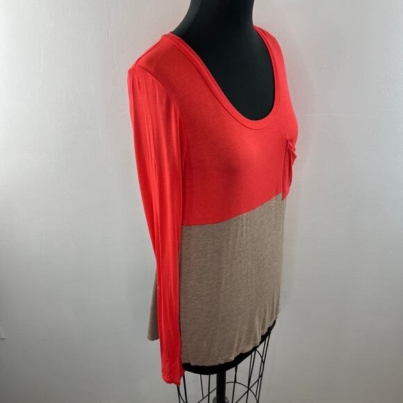 ANTHROPOLOGIE BORDEAUX Orange Brown Colorblock Long Sleeve Tee with Pocket S M ? - Picture 5 of 10